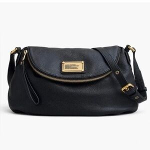 Marc by Marc Jacobs Natasha Black Leather Crossbody with Gold Plaque